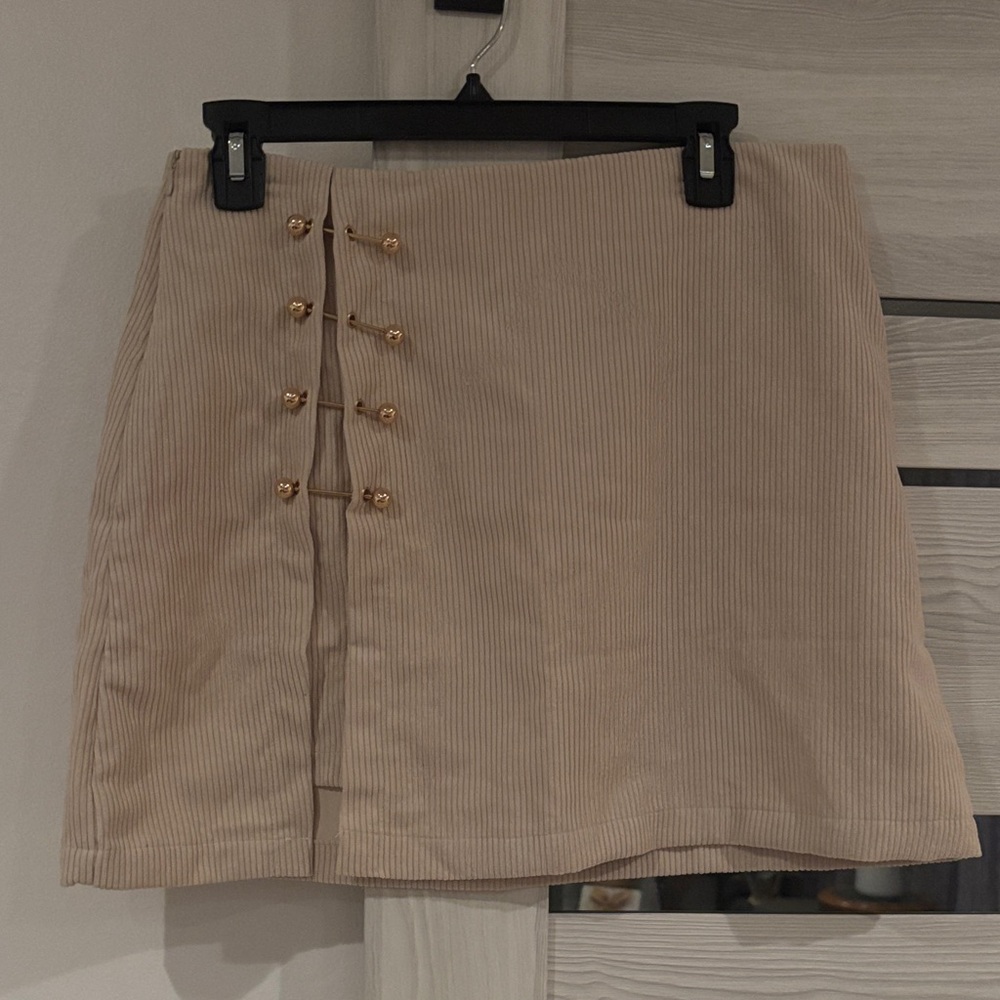 SHEIN Tan Button-Accent Mini Skirt